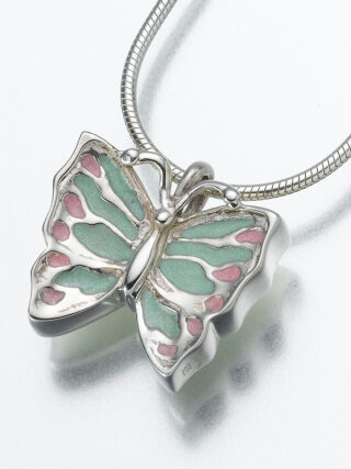 Sterling Silver Butterfly Pendant with Enameled Wings