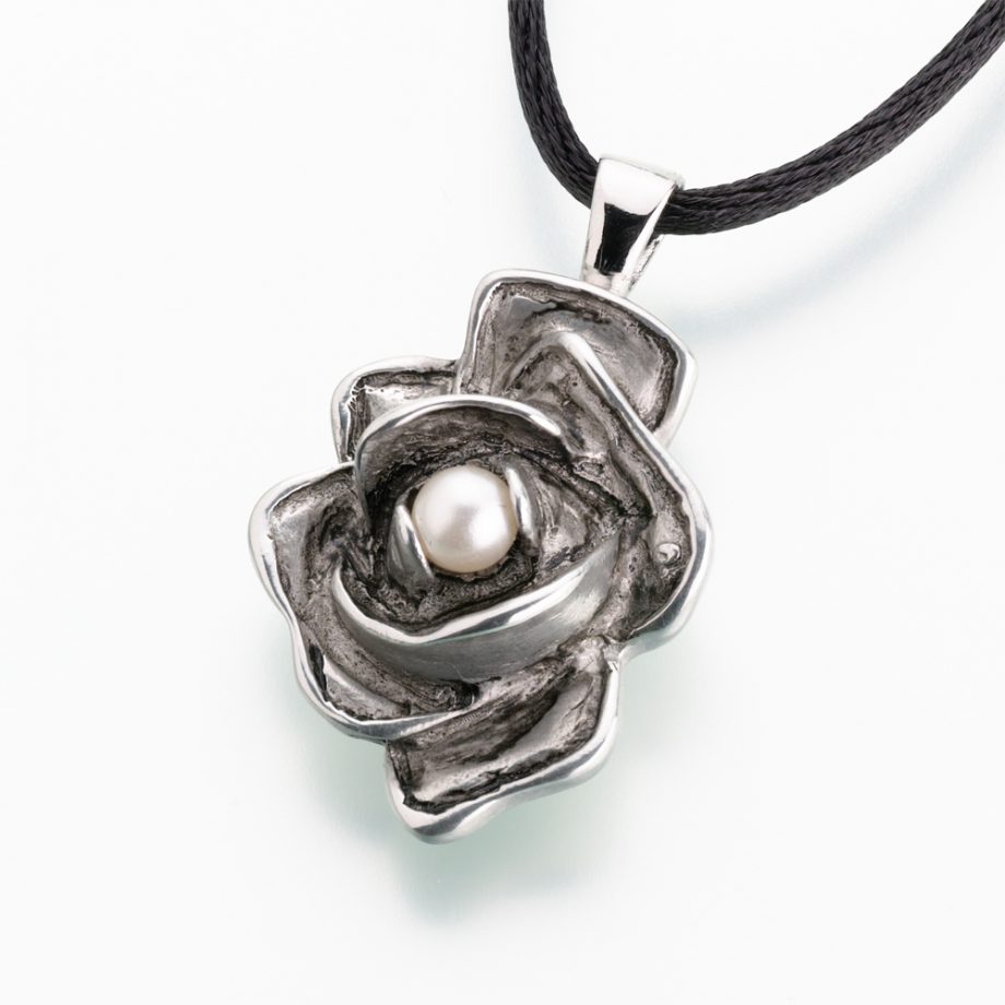 Antique pewter rose w/pearl