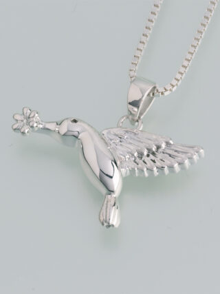 Flat Hummingbird Pendant w/ Flower