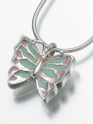 Sterling Silver Butterfly Pendant with Enameled Wings