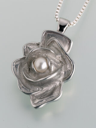Pewter Rose w/ Pearl Pendant