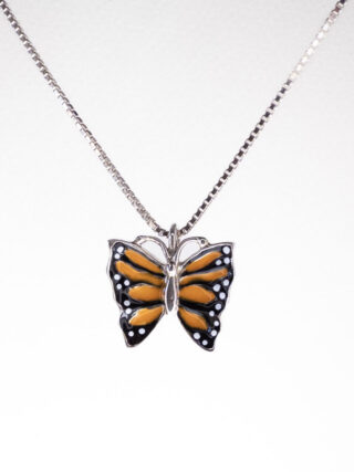 Sterling Silver Butterfly Pendant with Enameled Wings