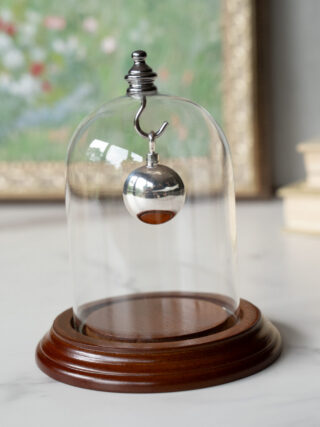 Blown Glass Dome with Wood Base & Silver Hook